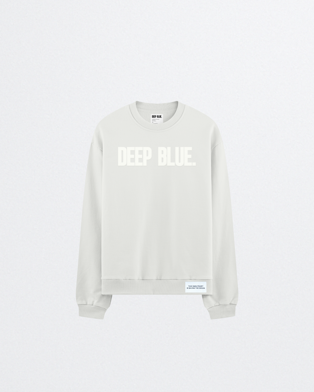 Deep Blue heavyweight tan crewneck sweatshirt, garment-dyed cotton, front view